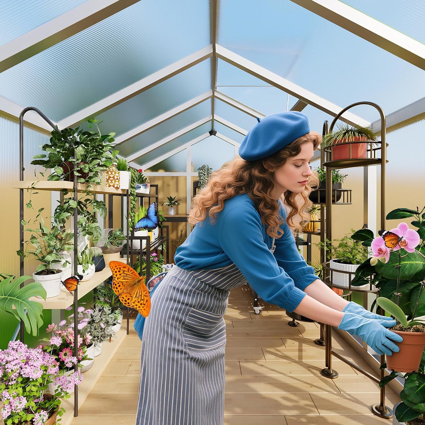 6x10 ft Greenhouse for Outdoors, Polycarbonate Greenhouse with Roof Vent, Ground Nails, Lockable Push Door, Aluminum Large Walk-in Green House for Outside Garden Backyard, Patio, Lawn, Silver