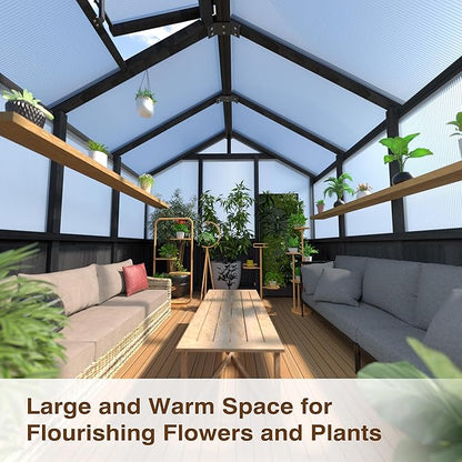 BlueWish 6x12FT Greenhouse, Greenhouse for Outdoor with Cedar Frame, Adjustable Vent, Wood Greenhouses with Polycarbonate Panel, Green House for Outside, Garden, Backyard, Black