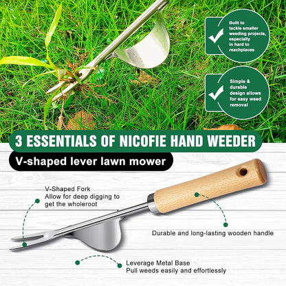 BOOLOOEN3Pack Weed Puller Tool, Manual Hand Weeder Paver, Crack Weeder, Stainless Steel Crevice Weeding Digger Tool, Paving Brick Moss Removal, L-Shape Gardening Crack Tool for Lawn Edger and Driveway