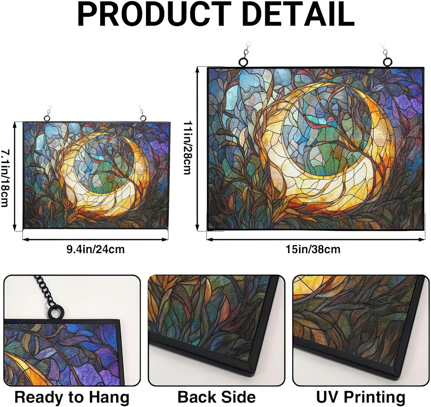 Personalized Rectangle Art Nouveau Vine Moon Suncatcher Stained Glass Stained Glass Window Hanging Home Decor Garden Halloween Christmas Wedding Housewarming Gifts
