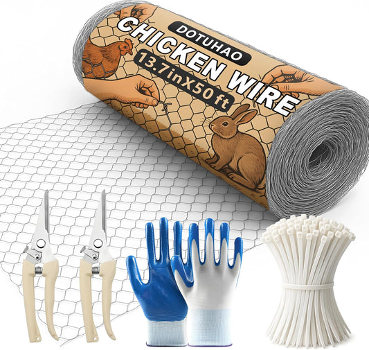 Chicken Wire, 13.7 in x 50 ft Garden Fence, Wire Mesh, Chicken Wires Fencing, Mesh Hexagonal Galvanized Metal Poultry Netting for Chicken Coop Rabbit Dogs Barrier (13.7 in x 50 ft)