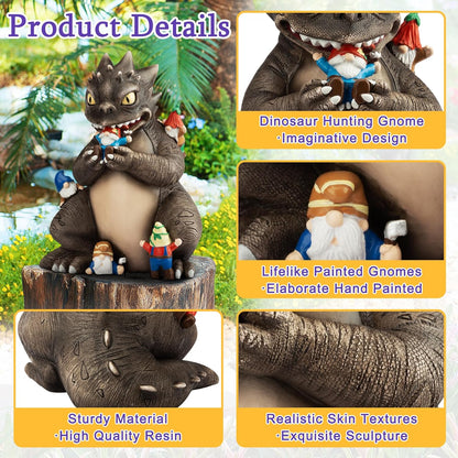 Garden Decor Statue, Dinosaur Eating Gnomes Garden Statues Outdoor Decor, Funny Monster Gnome Figurine Outside Clearance for Patio Yard Decorations Gift