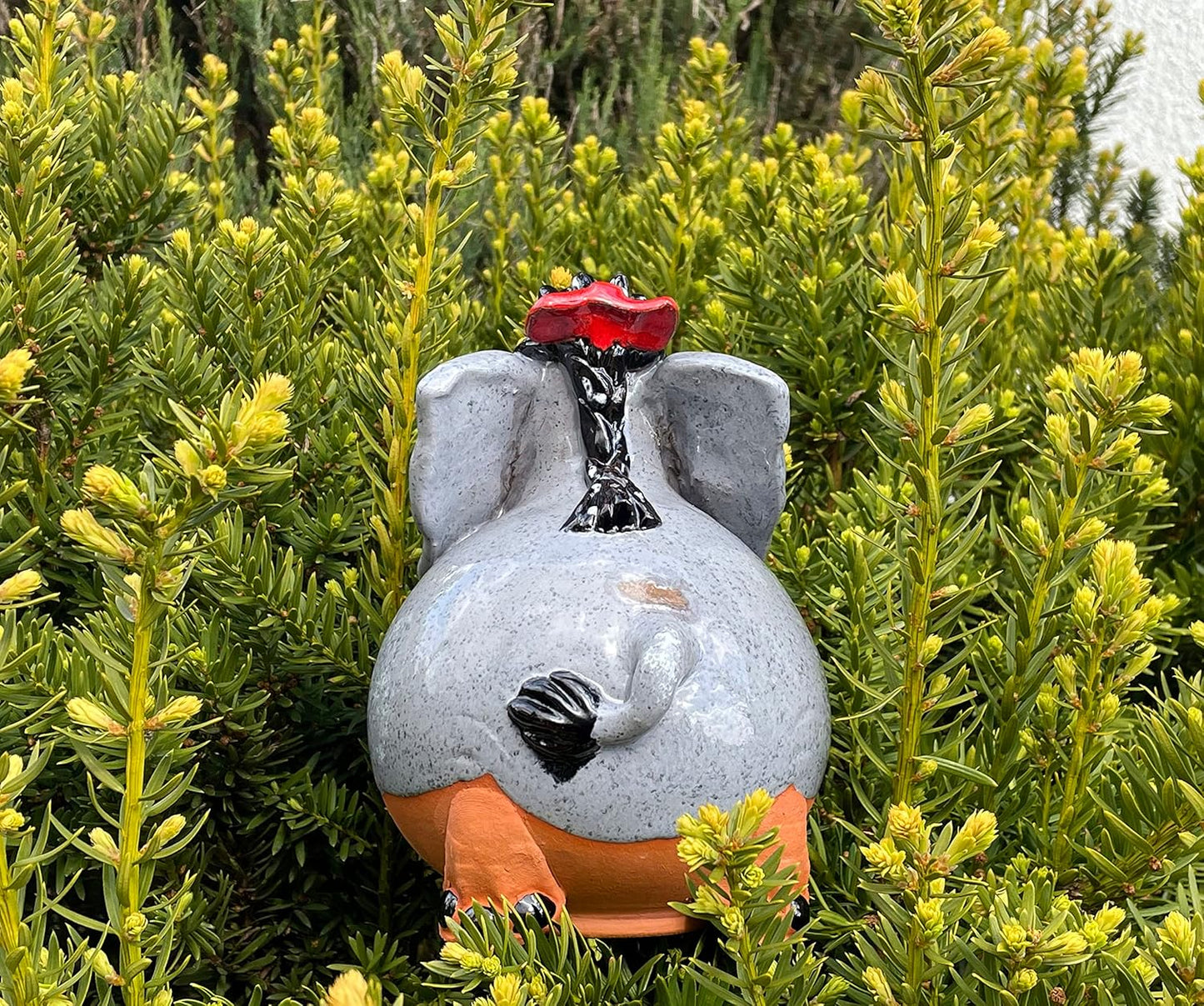 Ceramic Garden Decor - Elephant Lawn stake - Outdoor statue - Perfect, unique gifts for gardeners woman, men, yard gifts - Handmade, Frostproof