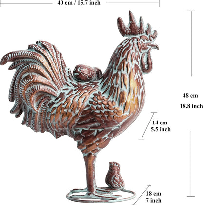 Metal Rooster & Hen with Chicks Garden Sculpture Statue Outdoor Decor Yard Art Chicken Decoration Set Garden Sculptures & Statues for Home Backyard Patio Lawn Decorations