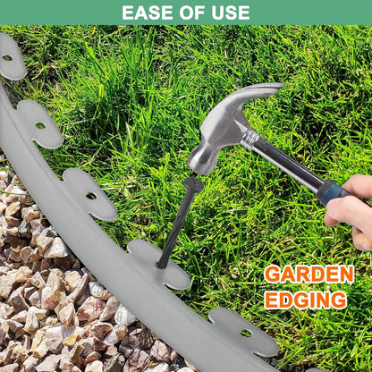 Garden Edging - 30 Feet Plastic Landscaping Edging Border with 27 Pack Spikes Apply to Flower Beds/Grass Lawn/Yard (1.57Inches Tall, Grey)