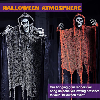 JOYIN 3 Pcs Halloween Hanging Grim Reapers, one 63” Two 47” Grim Reapers, Halloween Skeleton Outdoor Decoration Flying Ghost for Haunted Haunted House Prop, Party Supplies Decor