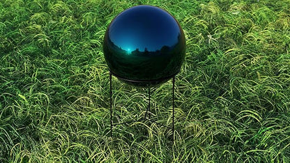 Lulu Decor, Blue Stainless Steel Gazing Mirror Ball Size 12 with Stand