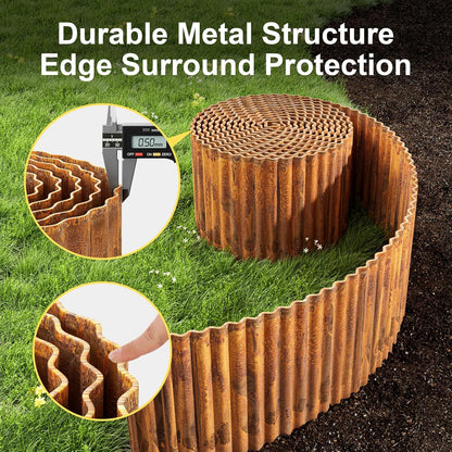 Land Guard Corrugated Garden Edging Border, 6" × 50' Landscape Paver Edging, Tall Landscape Edging, Fence for Garden, Flower Bed, Lawn and Landscape Edging (Rusty)