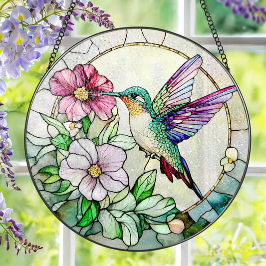 Hummingbird Suncatcher Stained Glass, Stain Glass Window Hanging, 8 Inch Stained Glass Decor, Bird