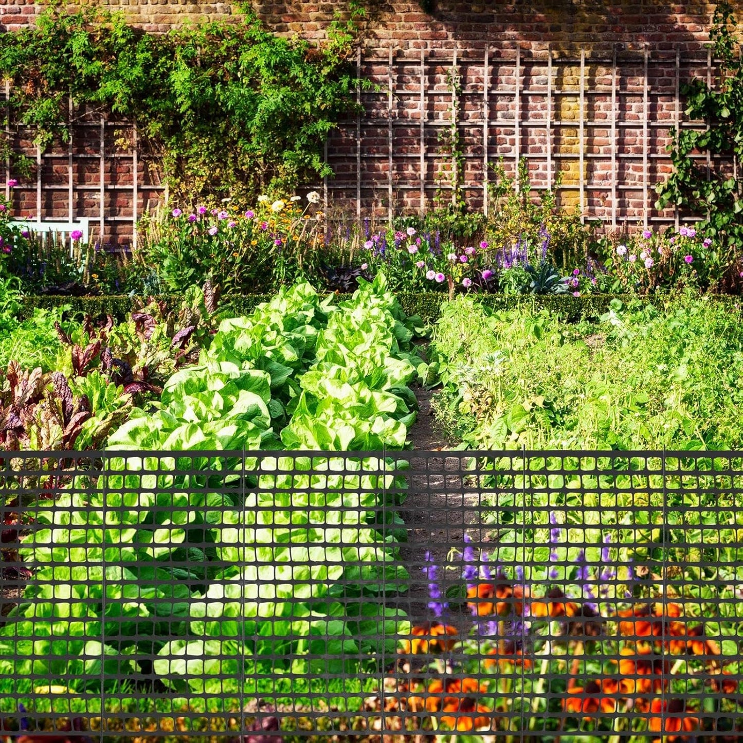 Plastic Garden Fencing Roll Safety Construction Barrier Outdoor Snow Mesh Fence Garden Netting, 1.2 Inch Mesh, Coated Iron Wire Support Stakes, Cable Ties for Garden (Black, 3.3 x 100 Feet)