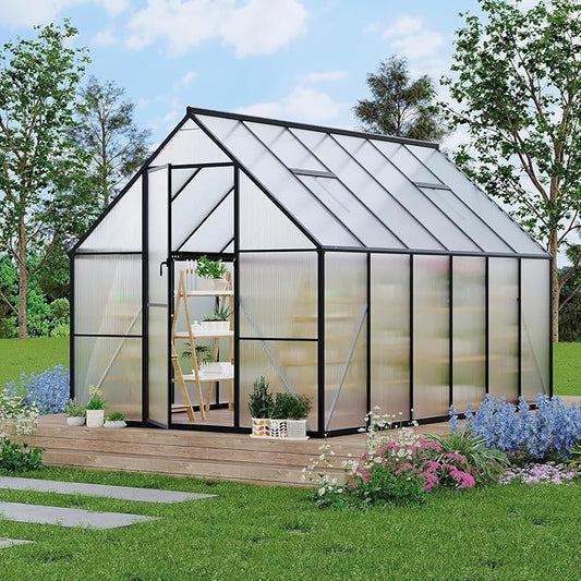 Greenhouse 8x16 FT Aluminum-Framed Heavy Duty Polycarbonate with Quick Setup Structure and Roof Vent Large Enhanced Outdoors Green House Kit