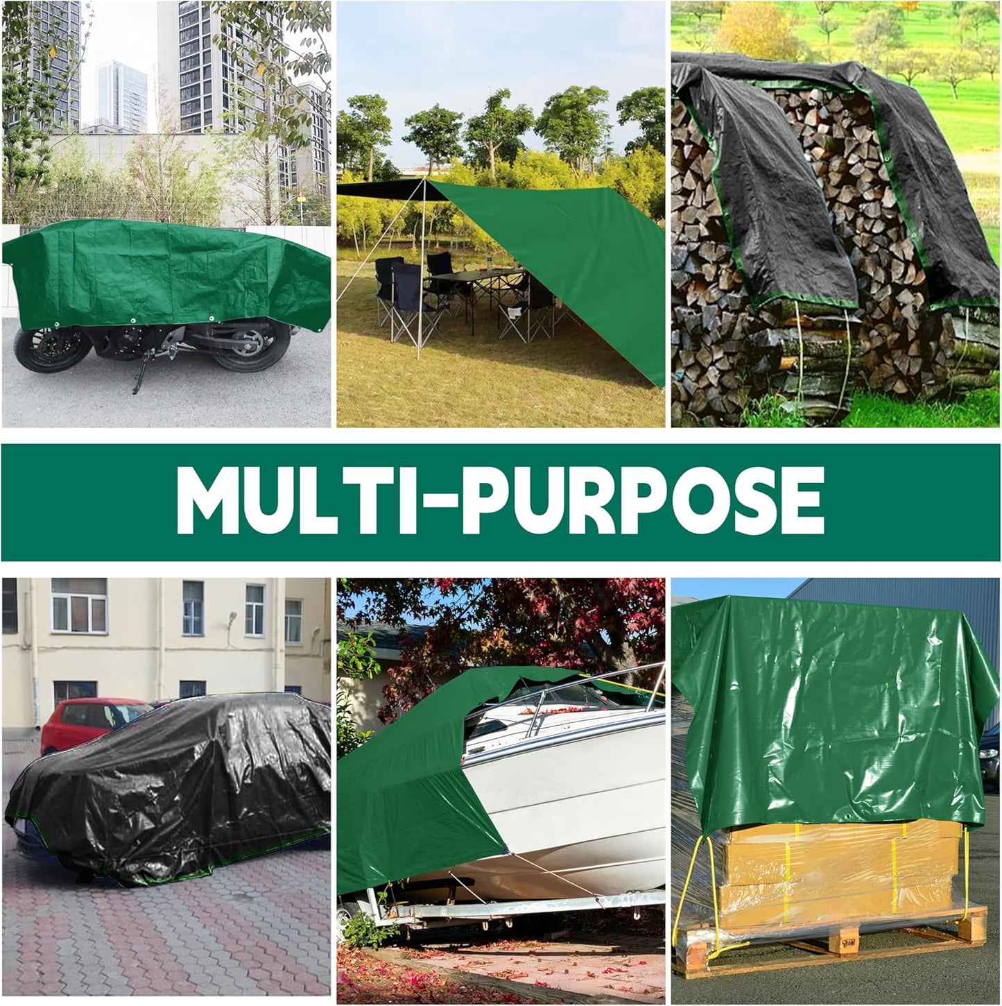 Tarp 12x16 ft Heavy Duty 100% Waterproof 10mil,UV Resistant,Durable Grommets and Reinforced Edges Green/Black Tarp for Camping, Swimming Pools,Car Coverage -by MVPNET