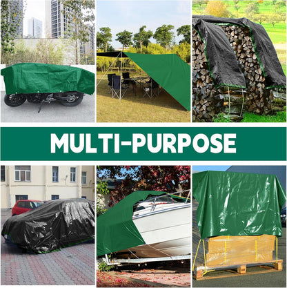 Tarp 8x10 ft Heavy Duty 100% Waterproof 10mil,UV Resistant,Durable Grommets and Reinforced Edges Green/Black Tarp for Camping, Swimming Pools,Car Coverage -by MVPNET
