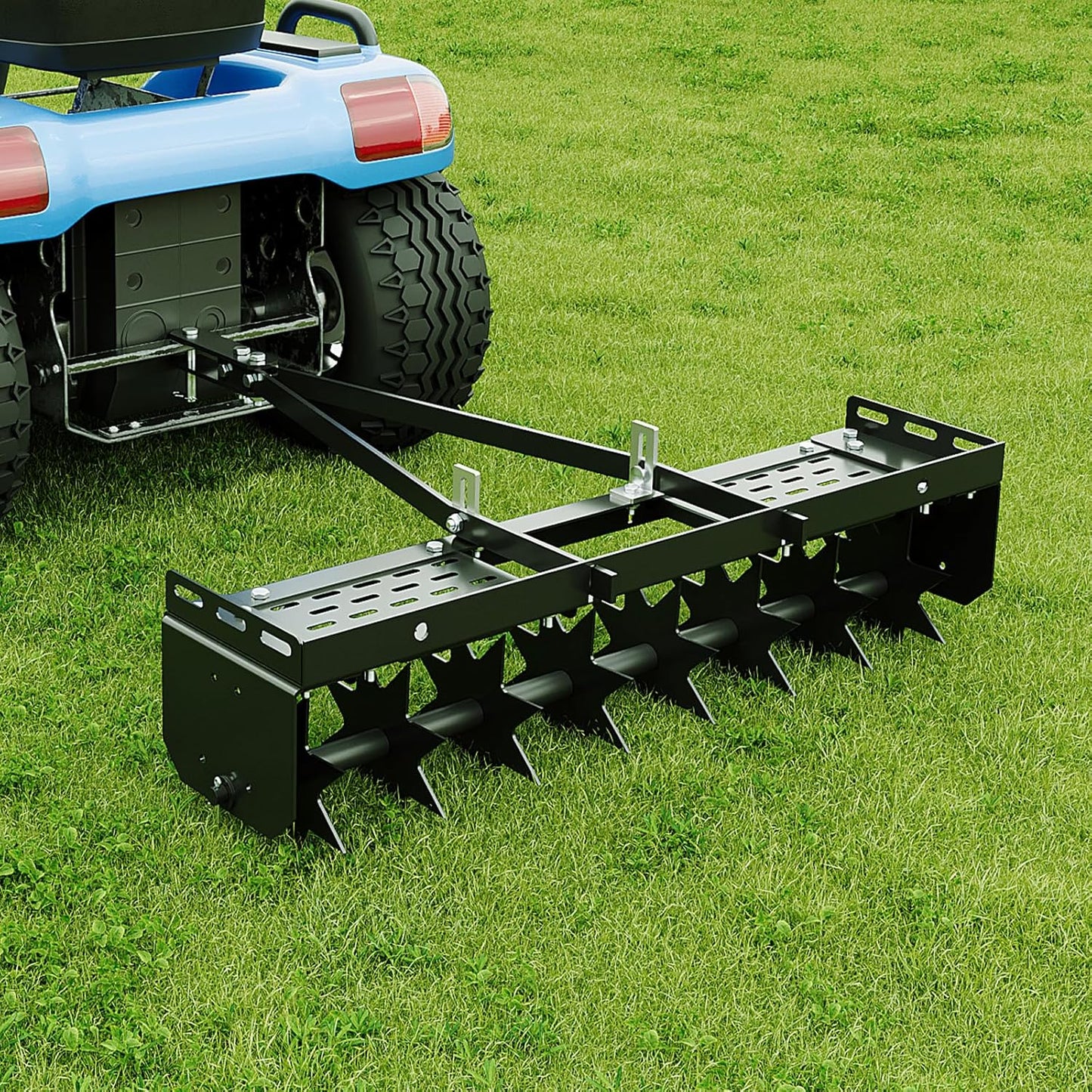 32 in Tow Behind Spike Aerator W/ 8 Spikes, Hitch Pin Attach to Lawn Tractor, Most ZTRs, ATVs Soil Mower Hitch, Lawn Soil Penetrator for Gardens, Lawns, Farms