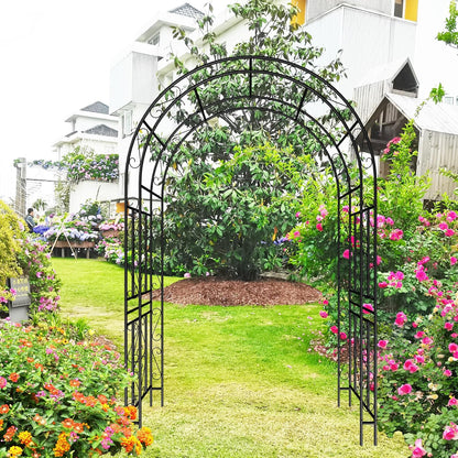 Metal Garden Arch 90" H Garden Arbor Trellis Climbing Plants Support Pattern Arch Outdoor Lawn Wedding Party Events Archway Black