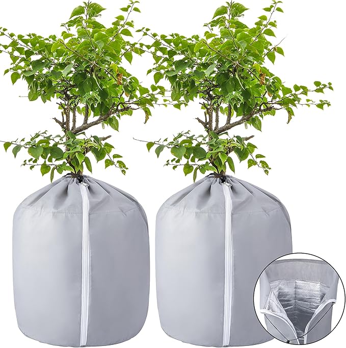 Tlswshsy 2PCS Plant Winter Protection Pot - 19.7" x 17.7" Flower Pot Protection Bag - Anti-Frost Winter Pot Plant Cover with Drawstring and Zipper for Winter Outdoor Fruit Trees Potted Plants Shrub
