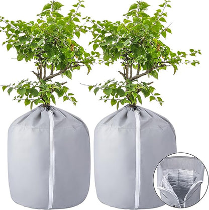 Tlswshsy 2PCS Plant Winter Protection Pot - 19.7" x 17.7" Flower Pot Protection Bag - Anti-Frost Winter Pot Plant Cover with Drawstring and Zipper for Winter Outdoor Fruit Trees Potted Plants Shrub