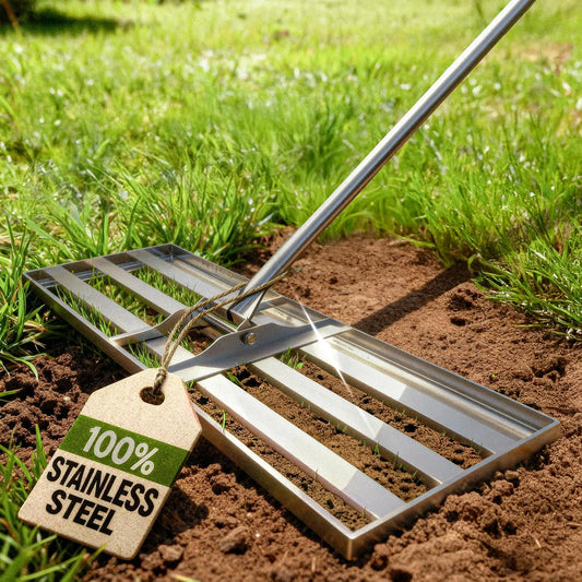 Oris Garden® Lawn Leveling Rake 30 inch - Ground Leveler for yard, sand, soil, grass - Dirt leveling tool, heavy duty stainless steel rakes for golf, grading, gravel, pool seeding, levelling (30 inch)