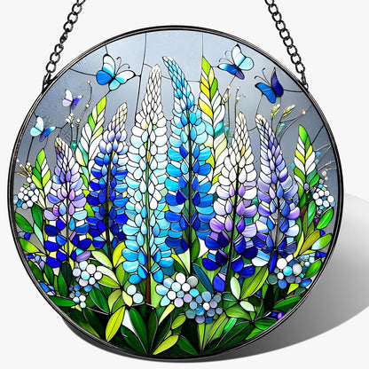 8-Inch Stained Glass Ornament, Stained Glass Window Hanging, Window Hanging Decor Suncatcher, Texas Bluebonnet Ornament | Christmas, Mother's Day, Birthday | Gifts for Mom, Garden Gifts for Friends