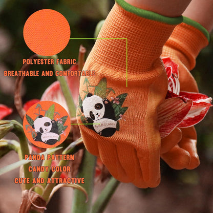 HANDLANDY 2 Pairs Kids Gardening Gloves, Toddler Children Garden Yard Work Outdoor Playing Gloves, Rubber Coating, for Girls Boys Youth (Size L, Orange)
