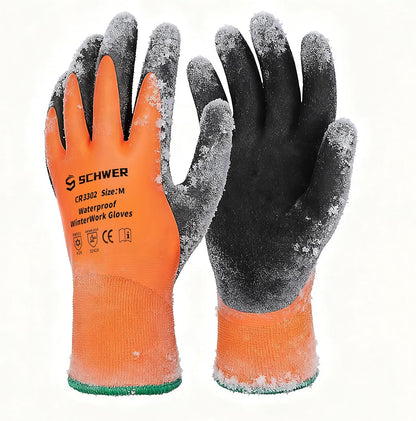 Schwer 2 Pairs FreezeGuard Winter Work Gloves, ANSI A2 Cut Resistant Freezer Gloves for Outdoor Cold Weather Keep Hands Warm, Waterproof Gloves for Shoveling Snow, Ice Fishing, M