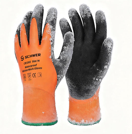 Schwer 2 Pairs FreezeGuard Winter Work Gloves, ANSI A2 Cut Resistant Freezer Gloves for Outdoor Cold Weather Keep Hands Warm, Waterproof Gloves for Shoveling Snow, Ice Fishing, M
