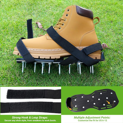 Lawn Aerator Shoes for Grass – Pre-Assembled Aerator Shoes with Anti-Slip Straps, Metal Reinforced Base Plate & Cleaner for Lawn, Yard, Garden, Patio