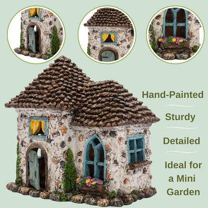 PRETMANNS Fairy House Kit - Fairy Garden Accessories for Outdoor Miniature Village Decor, with Fairies & Sign - Pinecone House, 6.5' High & Door can Open Wide - 4 Piece Supplies