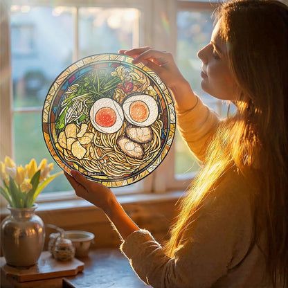 Japanese Ramen Stained Glass Suncatcher - 7.87 Inch Kitchen Decor, Stained Glass Window Hanging for Ramen Lovers, Japanese Gift for Friends, Family, Classmates
