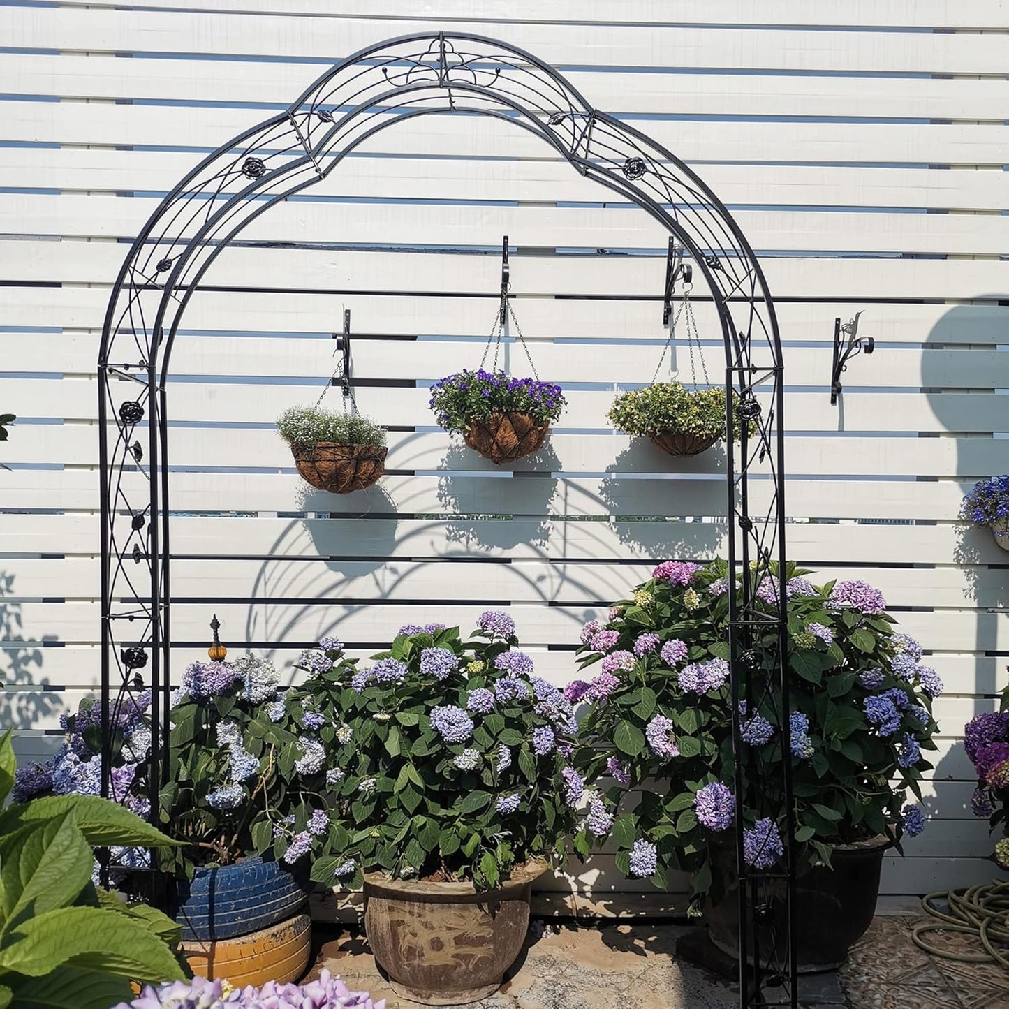 Metal Garden Arch, Garden Arch Trellis for Climbing Plants Outdoor, Garden Arbor for Weddings Party Events Decoration, Assemble Freely with 8 Styles, 59" L X 15" W X 98.4" H, Black
