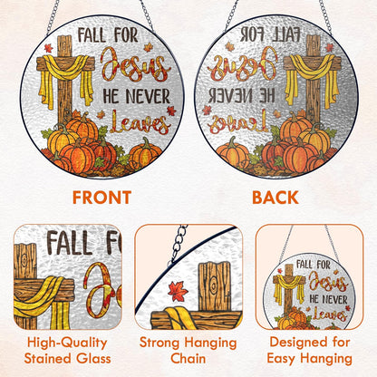 FLAGWIX Fall Decorations for Home - Stained Glass Window Hanging 8in - Christian Sun Catchers Indoor Window, Fall Gifts for Women Men, Thanksgiving Decorations Sun Catcher, Christian Gifts for Mom Dad