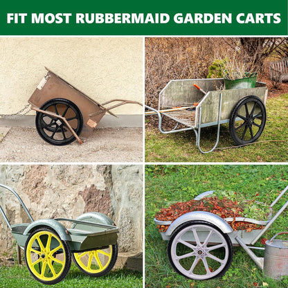20" Flat Free Tire and Wheel with 3/4" & 5/8" Bearing, Replacement Wheels for Rubbermaid Wheelbarrow,Lawn Carts, Big Wheel Utility Carts and Garden Yard Cart, 2 Pcs Black