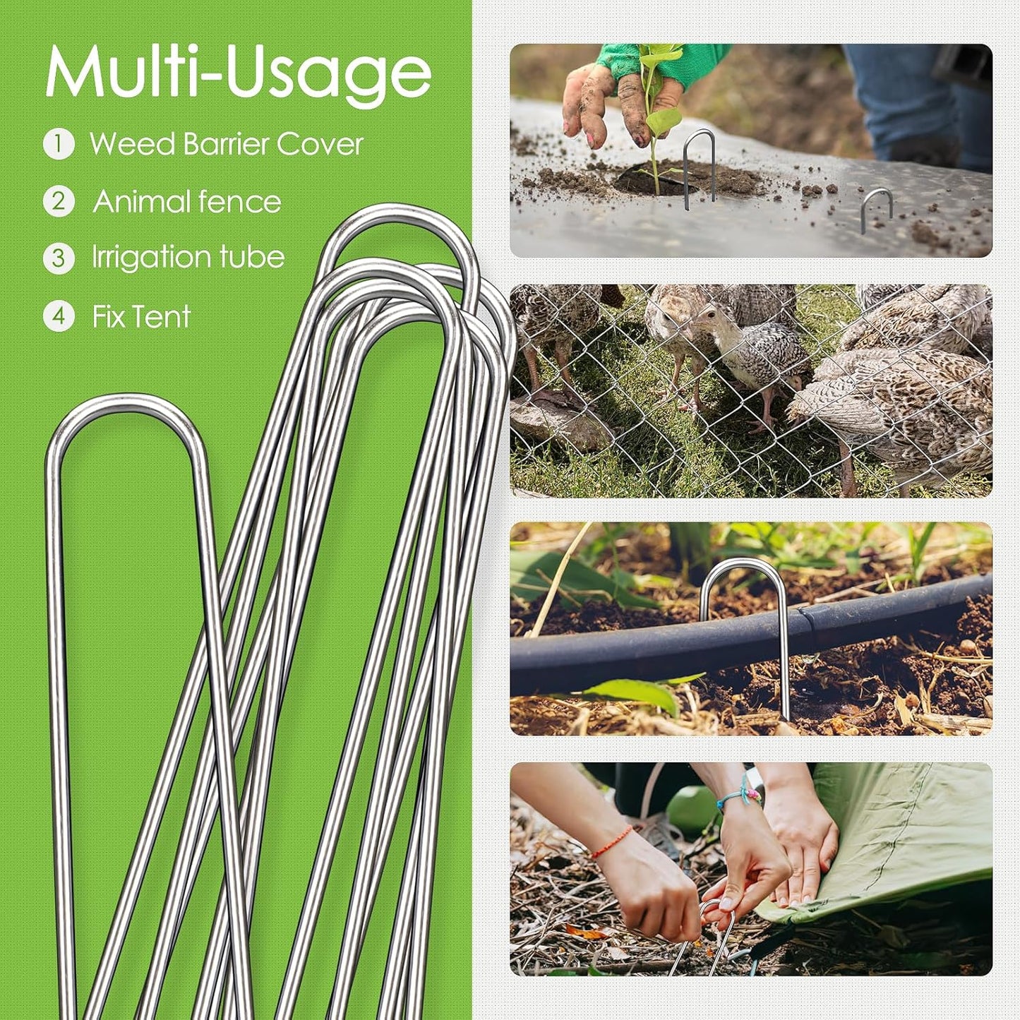 12 Inch Landscape Staples, 100 Pack Galvanized Landscape Stakes Heavy Duty 8 Gauge U-Shaped Garden Stakes, Ground Stakes for Weed Barrier Fabric, Irrigation Tubing, Fence, Outdoor Decorations