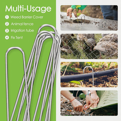 12 Inch Landscape Staples, 100 Pack Galvanized Landscape Stakes Heavy Duty 8 Gauge U-Shaped Garden Stakes, Ground Stakes for Weed Barrier Fabric, Irrigation Tubing, Fence, Outdoor Decorations