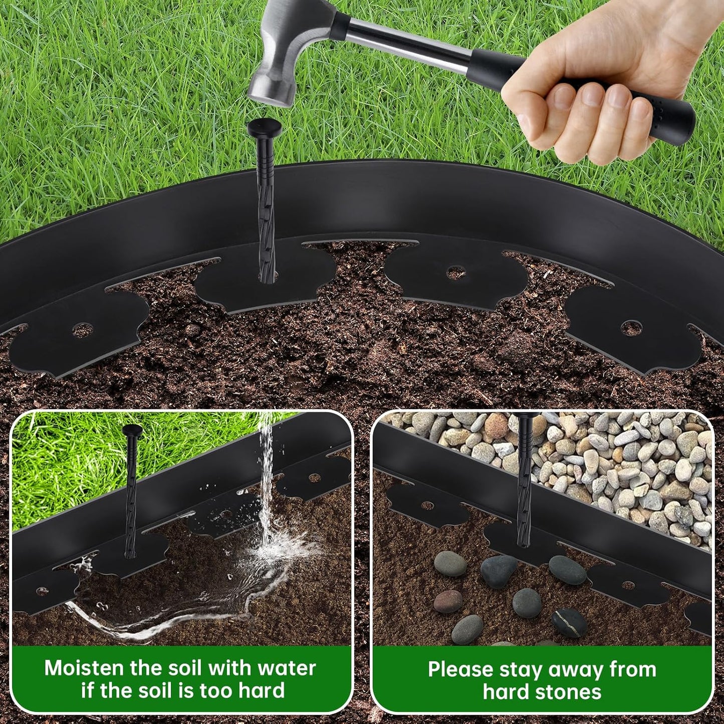 Landscape Edging Border No Dig - 20FT 2IN Tall Garden Edging Border with 20 Stakes, Plastic Garden Fence Lawn Edging Flexible for Landscaping, Flower Beds, Yard, Pathway with Connectors