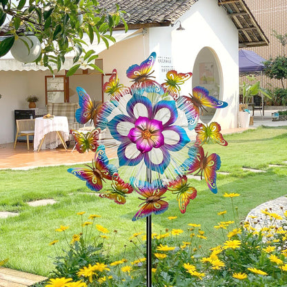 Solar 45" Butterfly Garden Wind Spinners for Yard and Garden, Metal Clearance Windmill Kinetic Wind Spinner Outdoor Decor, Wind Sculpture Yard Art Decorations for Patio & Lawn