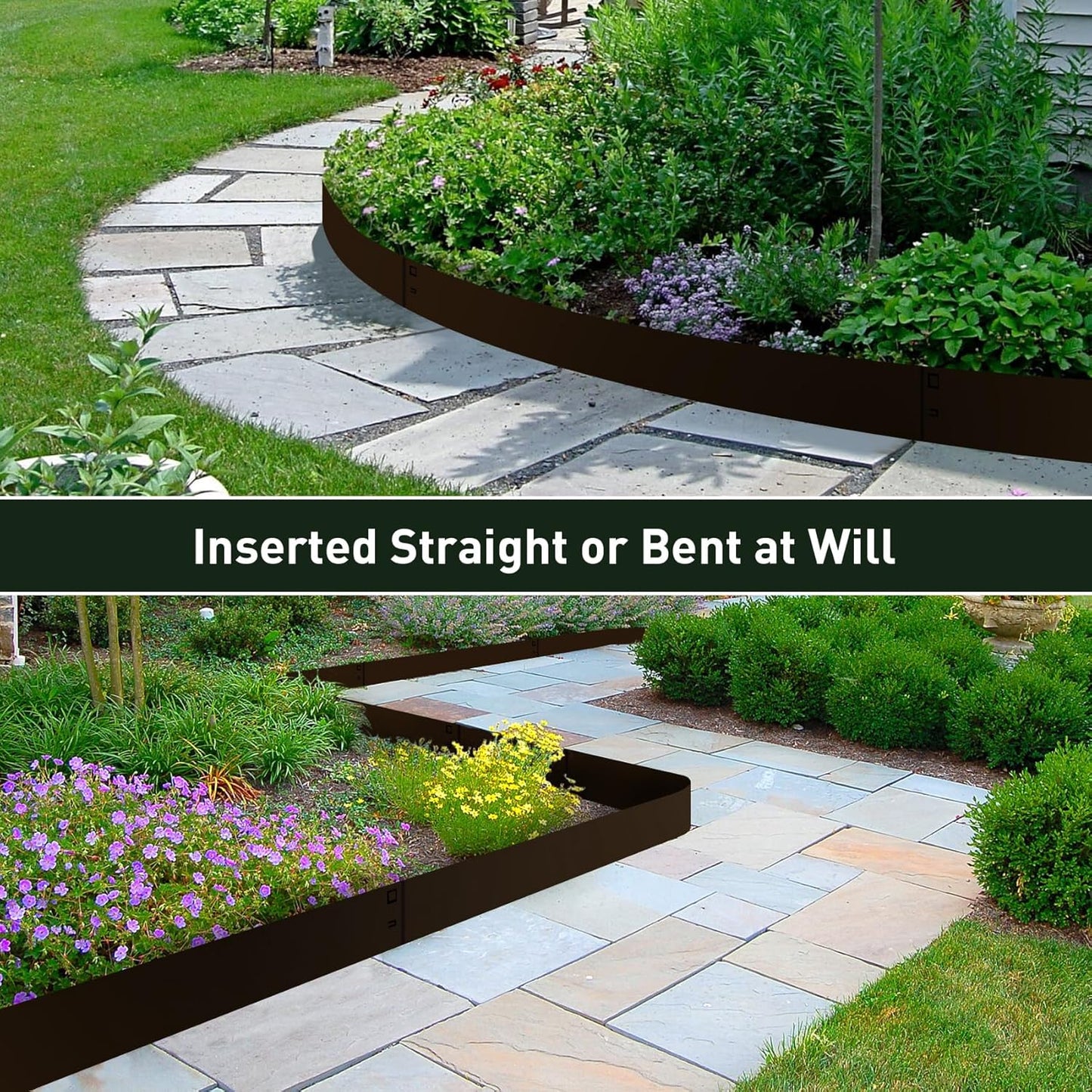 MESTYL 185" Metal Landscape Edging Kit (5PC 39" x 7"), No-Dig Rust-Resistant Galvanized Steel Garden Edging Border,Easy Install Lawn Edging for Flower Beds, Yard, Brown Outdoor Edging