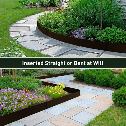 MESTYL 185" Metal Landscape Edging Kit (5PC 39" x 8"), No-Dig Rust-Resistant Galvanized Steel Garden Edging Border,Easy Install Lawn Edging for Flower Beds, Yard, Brown Outdoor Edging