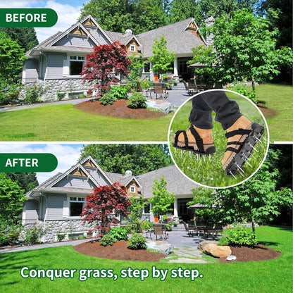 The Lawn Aerator Shoes for Grass, Epoxy Spiked Shoes with 1.65'' Sharp Short Spikes, Garden Grass Loosening Spike Shoe for Epoxy Flooring, 6 - Shoelace Design (Black, 11.8'' x 5.1'')