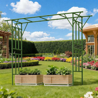 Flat Top Garden Arch Trellis 11FT x 9FT, Super Large Arbor Trellis for Climbing Plants Outdoor 141.7in x 108in x 19.7in, Metal Garden Frame for Backyard, Lawn, Archway, Wedding Decoration, Patio Green