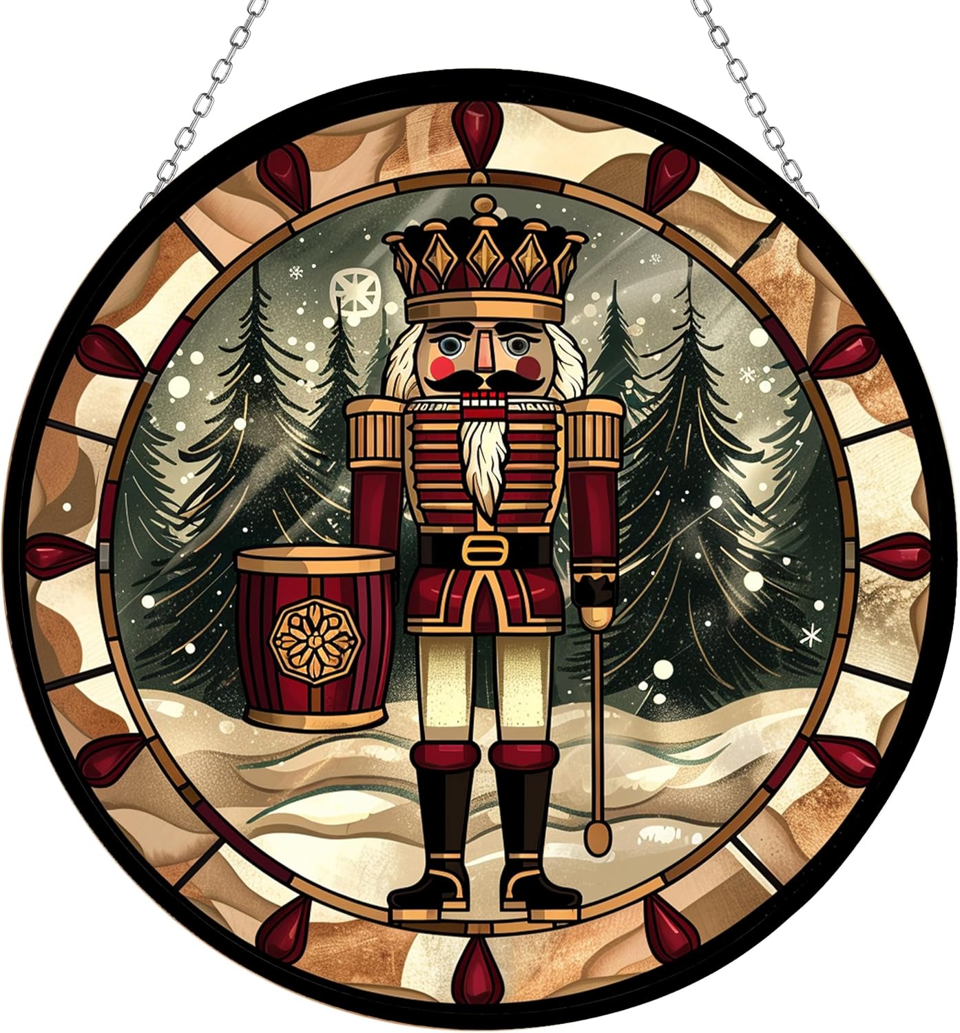 Christmas Wooden Nutcracker Stained Glass Window Hanging Sun Catcher Halloween Haning Ornament Decoration Christmas Birthday Gifts for Lover Friends Mother Day