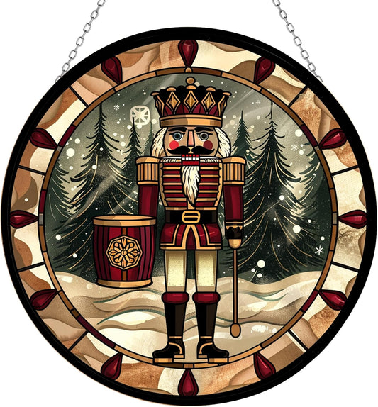 Christmas Wooden Nutcracker Stained Glass Window Hanging Sun Catcher Halloween Haning Ornament