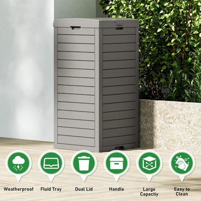 31 Gallon Outdoor Trash Can, Waterproof Resin Garbage Can with Lid and Drip Tray Easy Cleaning Kitchen Waste Bin Patio Waste Bin for Garden, Backyard, Deck and Office, Gray