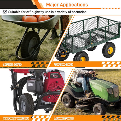 Wheelbarrow Tire 4.80/4.00-8 Flat-Free Tire and Wheel 14.5" Solid Wheelbarrow Tires with 3"-7" Centered Hub and 5/8" & 3/4" Bearings for Hand Truck, Trolley, Garden Cart, Wagons (2 Pack)