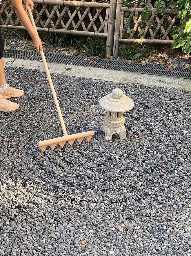 Large Zen Garden Rake Tool - 48" L 6 Tine Saw Tooth Outdoor Japanese Garden Rakes Full Size DIY Meditation Rock Sand Garden Zen Wooden Rake Accessories Tress Relief Gifts for Adult