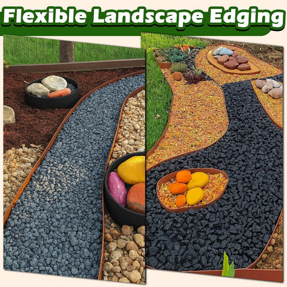 Gardzen Landscape Edging Kit, 20-Foot Long, 3-Inch Tall, No Dig Garden Edging Border for Flower Beds, Tree Rings, Pathways, Includes 24 Spikes, Brown