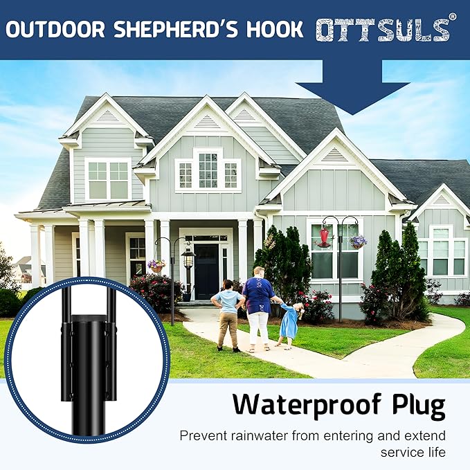 Ottsuls Bird Feeder Pole, 2 Pack 76 INCH Double Shepherds Hooks for Outdoor, Garden Pole with 5 Base Prongs Heavy Duty Planter Hooks for Hanging Plant Baskets, Lantern, Hummingbird Feeder