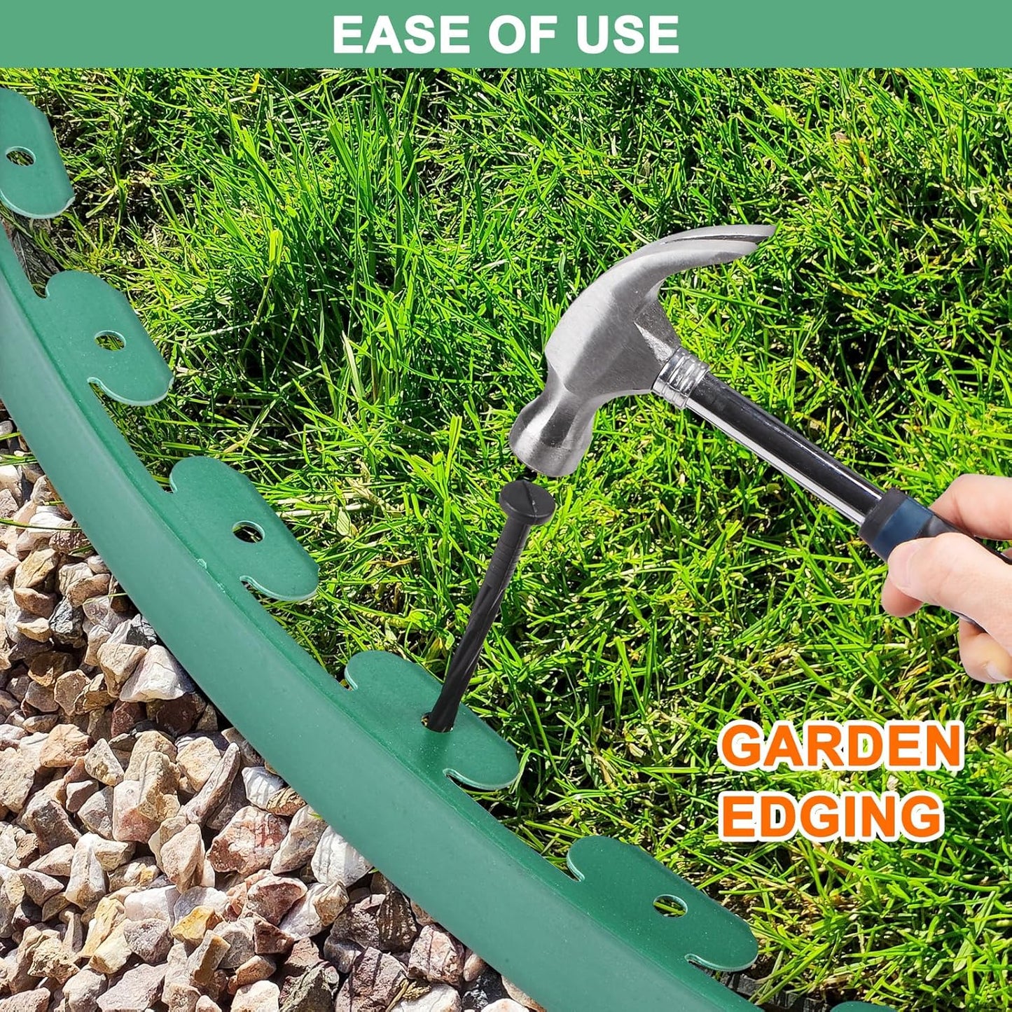 Garden Edging - 30 Feet Plastic Landscaping Edging Border with 27 Pack Spikes Apply to Flower Beds/Grass Lawn/Yard (1.57Inches Tall, Green)
