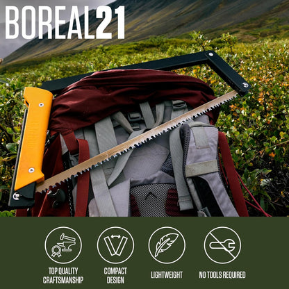 AGAWA - BOREAL21 Backwoods Kit - Includes 21" Folding Saw, Leather Sheath, 21" All-Purpose & 21" Aggressive Saw Blade - For Camping, Hunting & Survival Kit (Black Frame/Yellow Handle)