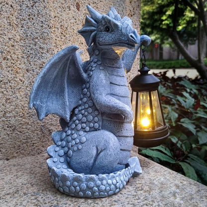 Solar Dragon Garden Statue Decoration with Solar Lantern,Dragon Figurine Lights Outdoor Décor for Yard，Lawn ,Patio, Balcony, Unique Housewarming Ornament